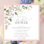 Invitation Elégante aquarelle rose Fête des mariées florale<br><div class="desc">Une invitation à la douche nuptiale carré moderne et élégante, avec un bouquet floral de roses moelleux d'aquarelle dans les tons rose vif, pêche et blanc, avec des feuilles botaniques verdoyants dans les tons d'amour et d'eucalyptus, et bordée de rose. Personnalisez vos détails de douche nuptiale en noir doux, accentué...</div>