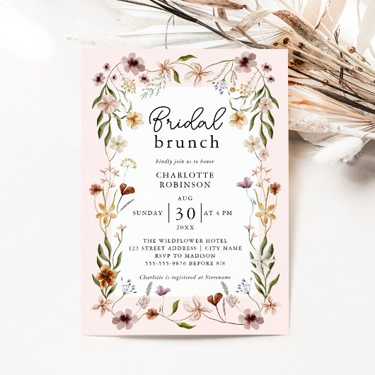 Invitation Elégante aquarelle rose Fête des mariées florale