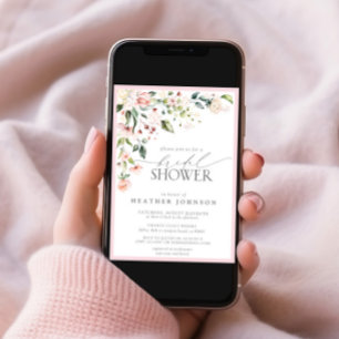 Invitation Elégante aquarelle rose Fête des mariées florale