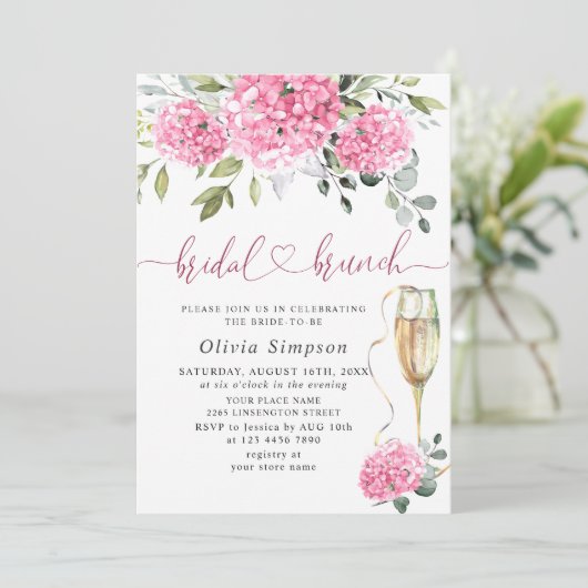 Invitation Elégante aquarelle rose FÊTE DES MARIÉES Hydrangea (Debout devant)