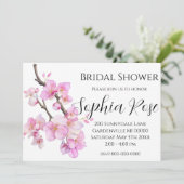 Invitation Elégante aquarelle rose fleurs de cerisier (Debout devant)