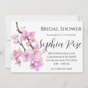 Invitation Elégante aquarelle rose fleurs de cerisier