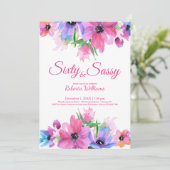 Invitation Elégante aquarelle rose Floral 60e anniversaire (Debout devant)