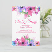 Invitation Elégante aquarelle rose Floral 60e anniversaire (Debout devant)