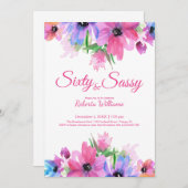 Invitation Elégante aquarelle rose Floral 60e anniversaire (Devant / Derrière)