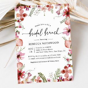 Invitation Elégante aquarelle rose Floral Bridal Brunch