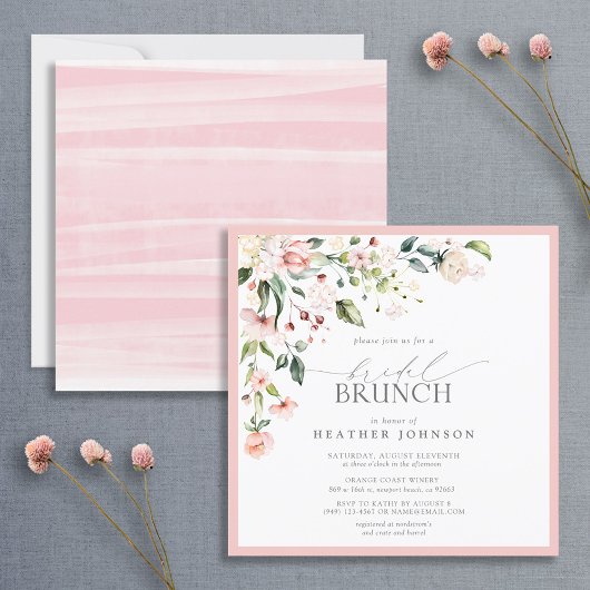 Invitation Elégante aquarelle rose Floral Bridal Brunch