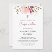Invitation Elégante Aquarelle rose Floral Fille Confirmation (Devant)