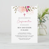 Invitation Elégante Aquarelle rose Floral Fille Confirmation (Debout devant)