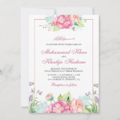 Invitation Elégante aquarelle rose Floral Mariage musulman (Devant)