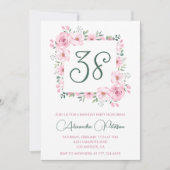 Invitation Elégante aquarelle rose florale 38e anniversaire (Devant)