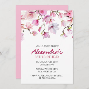 Invitation Elégante aquarelle rose florale 38e anniversaire