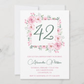 Invitation Elégante aquarelle rose florale 42e anniversaire (Devant)