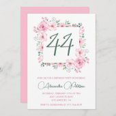 Invitation Elégante aquarelle rose florale 44e anniversaire (Devant / Derrière)