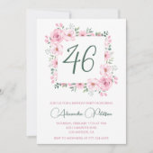 Invitation Elégante aquarelle rose florale 46e anniversaire (Devant)