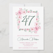 Invitation Elégante aquarelle rose florale 47e anniversaire (Devant)