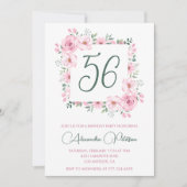 Invitation Elégante aquarelle rose florale 56e anniversaire (Devant)