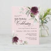 Invitation Elégante aquarelle rose florale 60e anniversaire (Debout devant)