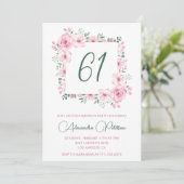 Invitation Elégante aquarelle rose florale 61e anniversaire (Debout devant)