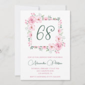 Invitation Elégante aquarelle rose florale 68e anniversaire (Devant)