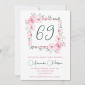 Invitation Elégante aquarelle rose florale 69e anniversaire (Devant)