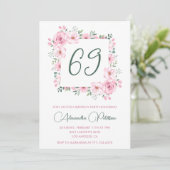 Invitation Elégante aquarelle rose florale 69e anniversaire (Debout devant)
