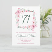 Invitation Elégante aquarelle rose florale 71e anniversaire (Debout devant)