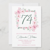 Invitation Elégante aquarelle rose florale 74e anniversaire (Devant)