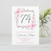 Invitation Elégante aquarelle rose florale 74e anniversaire (Debout devant)