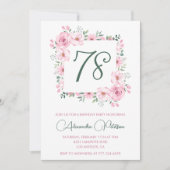 Invitation Elégante aquarelle rose florale 78e anniversaire (Devant)