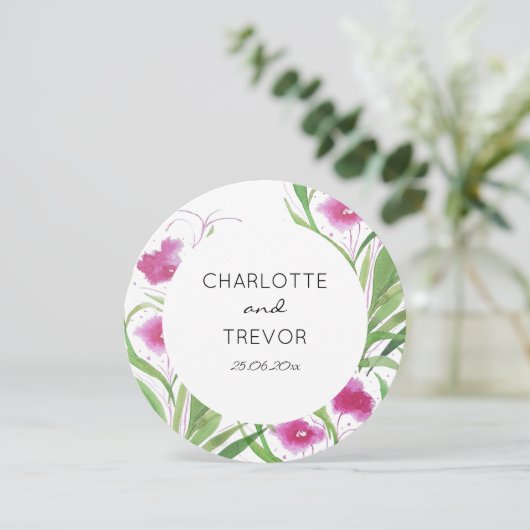 Invitation Elégante aquarelle rose florale peinte à la main (Debout devant)