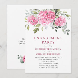Invitation Elégante aquarelle rose Hydrangea ENGAGEMENT PARTI