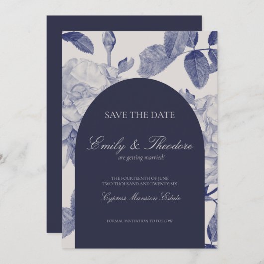 Invitation Elégante aquarelle Rose mariage Enregistrer la dat (Devant / Derrière)