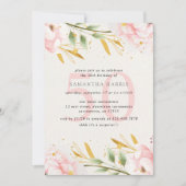 Invitation Elégante aquarelle rose & or 50e anniversaire fête (Devant)