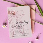 Invitation Elégante aquarelle rose or bow fête d'anniversaire