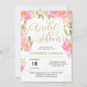 Invitation Elégante Aquarelle rose or Fête des mariées floral (Devant)