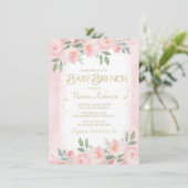 Invitation Elégante Aquarelle rose or Floral Baby Brunch (Debout devant)