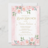 Invitation Elégante Aquarelle rose or Floral Baby Brunch (Devant)