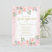 Invitation Elégante Aquarelle rose or Floral Baby Brunch (Debout devant)