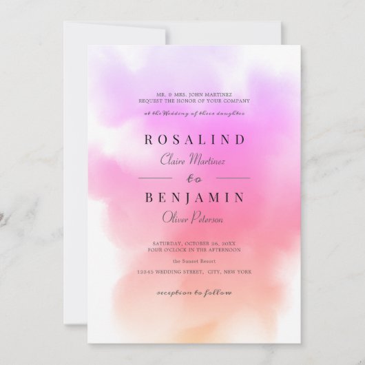 Invitation Elégante Aquarelle rose or Mariage Abstrait (Devant)