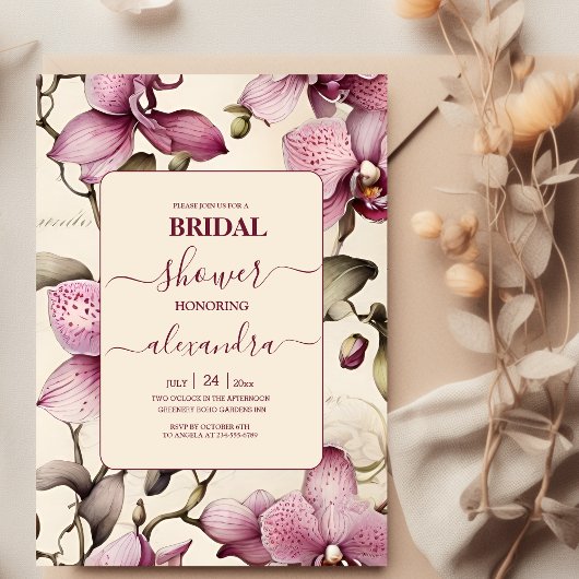 Invitation Elégante aquarelle rose orchidée nuptiale