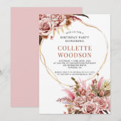 Invitation Elégante Aquarelle rose pâle Floral Anniversaire (Devant / Derrière)