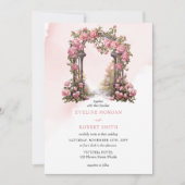 Invitation Elégante aquarelle rose pâle mariage à arc fleuri (Devant)