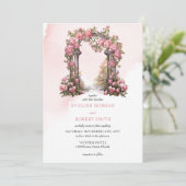 Invitation Elégante aquarelle rose pâle mariage à arc fleuri (Debout devant)