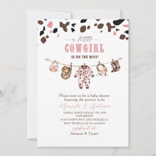 Invitation Elégante aquarelle rose petite fille Cowgirl Showe