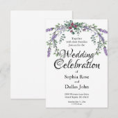 Invitation Elégante aquarelle rose roses Mariage lavande (Devant / Derrière)
