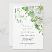 Invitation Elégante aquarelle Roses blanches 18e fête d'anniv (Devant)