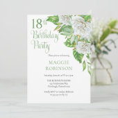 Invitation Elégante aquarelle Roses blanches 18e fête d'anniv (Debout devant)