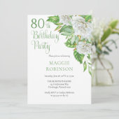 Invitation Elégante aquarelle Roses blanches 80e fête d'anniv (Debout devant)