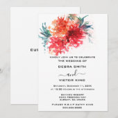 Invitation Elégante aquarelle rouge floral Mariage (Devant / Derrière)
